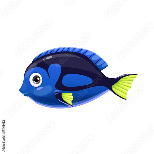 Cute tropical sea fish. Blue tang vector icon.