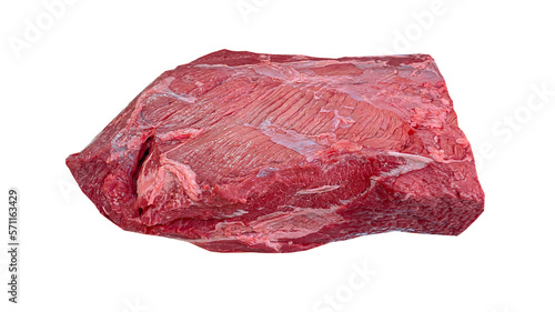 Fresh bottom round beef or round steak isolate on white background.