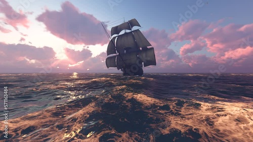 Sailing ship on the open sea