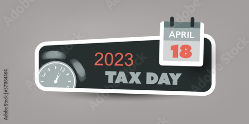 Retro Style Horizontal Tax Day Reminder Concept Banner with Ringing Clock for Web Design - USA Tax Deadline Due Date for IRS Federal Income Tax Returns: 18th April, Year 2023 - Vector Template