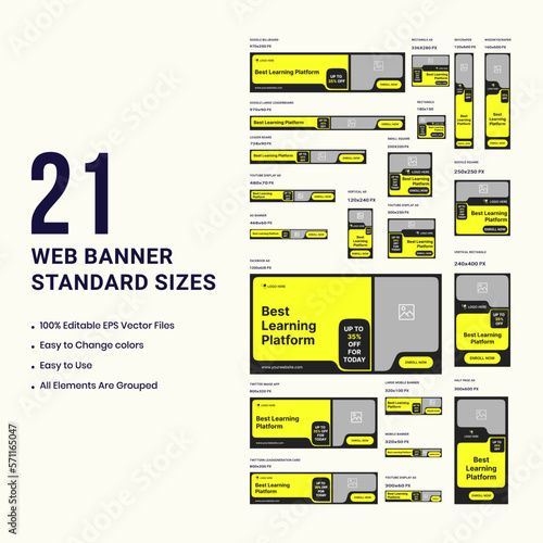 Learning Platform Creative Web Set Banner Template Design for social media posts 