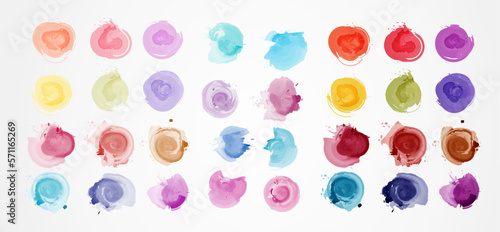 Brush Watercolor splashes. Set of watercolor stains. Paint spots. full color. pastel color, set of abstract splashes paint brush of colorful multicolored watercolor on white paper
