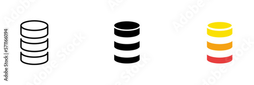 Coin stack icons. Savings, piggy bank, coins, pocket expenses. Vector set of icons in line, black and red styles isolated on white background.