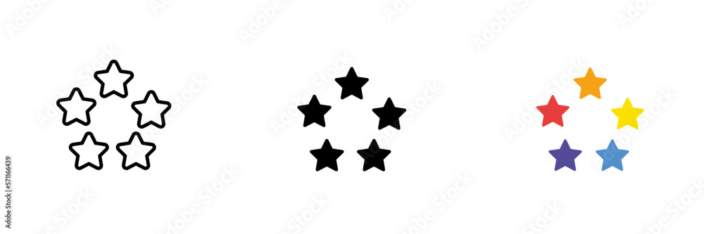 Five Stars. Rating, review, Michelin stars, restaurant and hotel business. Vector set of icons in linear, black and red styles isolated on a white background. Five Stars. Rating, review, Michelin stars, restaurant and hotel business. Vector set of icons in linear, black and red styles isolated on a white background.