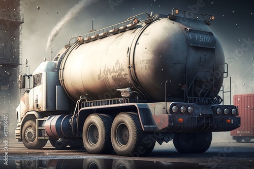 Big tank truck with empty body for banner or graphic text design, empty copy space