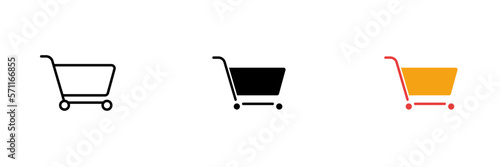 Shopping cart. Supermarkets, grocery shopping, discounts, black friday, bulk purchase. Vector set icon in line, black and colorful styles isolated on white background