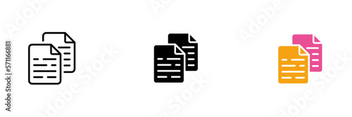 File icon. Information, accounting work, office work, file system, text. Vector set icon in line, black and colorful styles isolated on white background