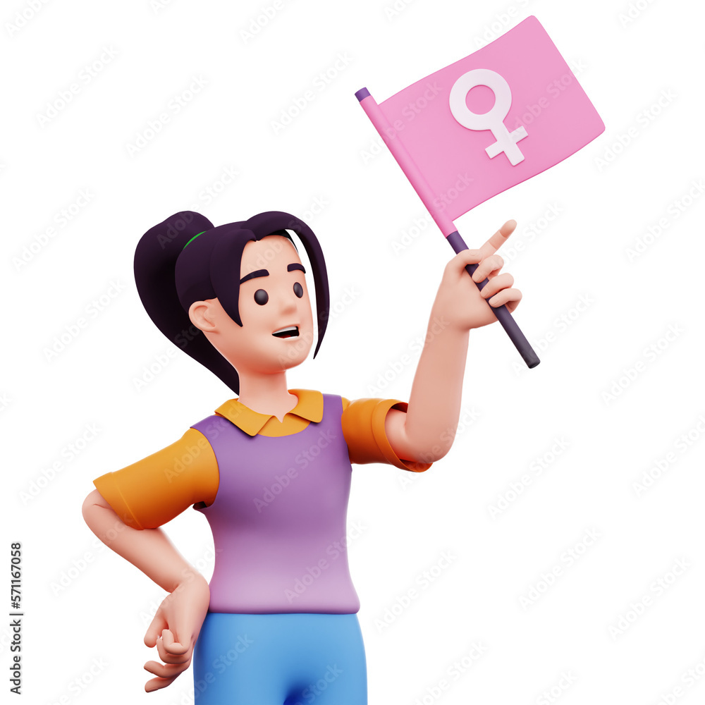 woman with female flag International Women's Day 3D Icon woman with female flag International Women's Day 3D Icon