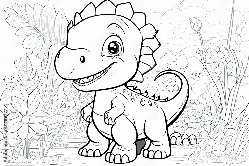  Dinosaurier als Ausmalbild für Kinder - Generative Ai Stock 