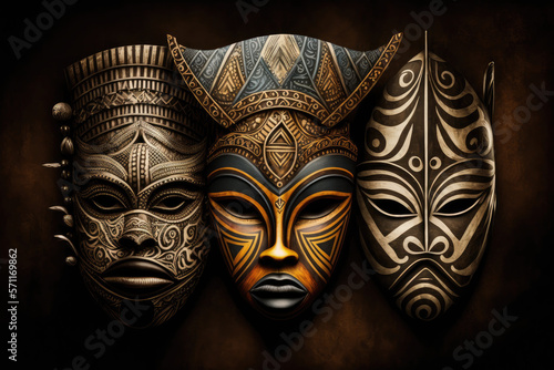 Tribal African Mask Illustration, Traditional, Historic, Intricate, Cultural, Exotic, Elegant, 