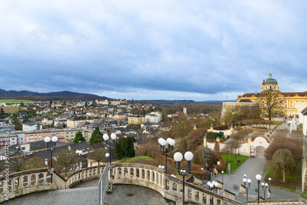 View of the famous Melk Abbey in Austria, Melk, Austria, December 24th 2022