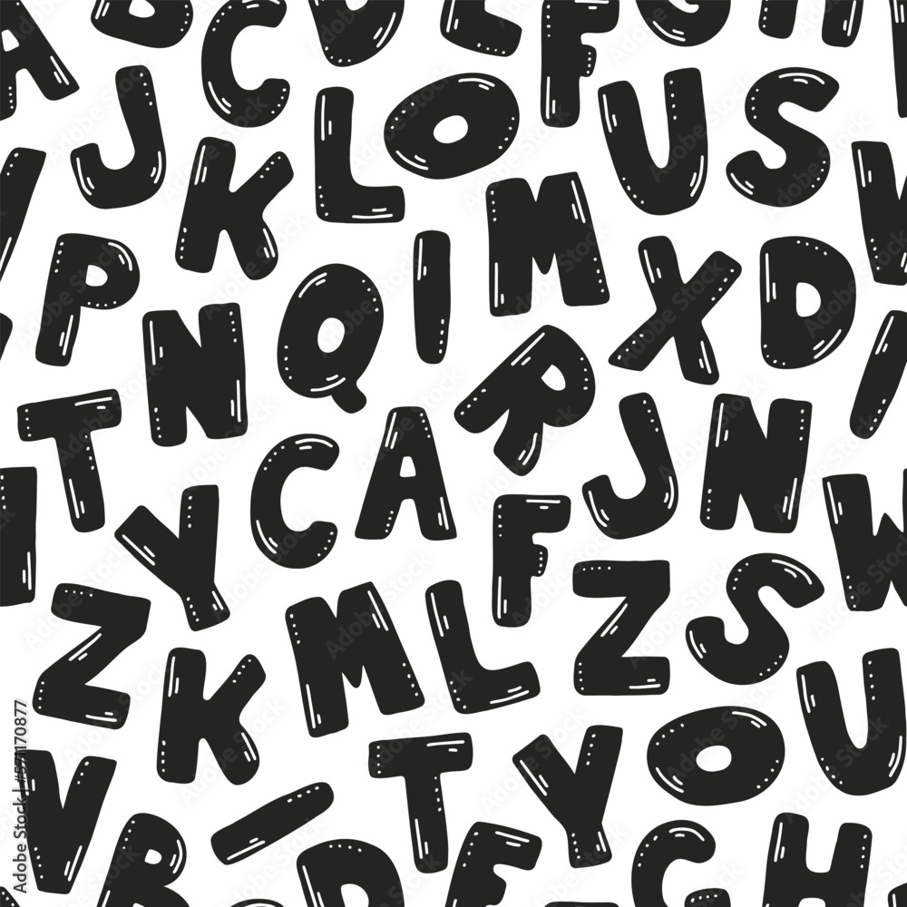 Black Latin letters of the alphabet on white background, vector seamless pattern Black Latin letters of the alphabet on white background, vector seamless pattern