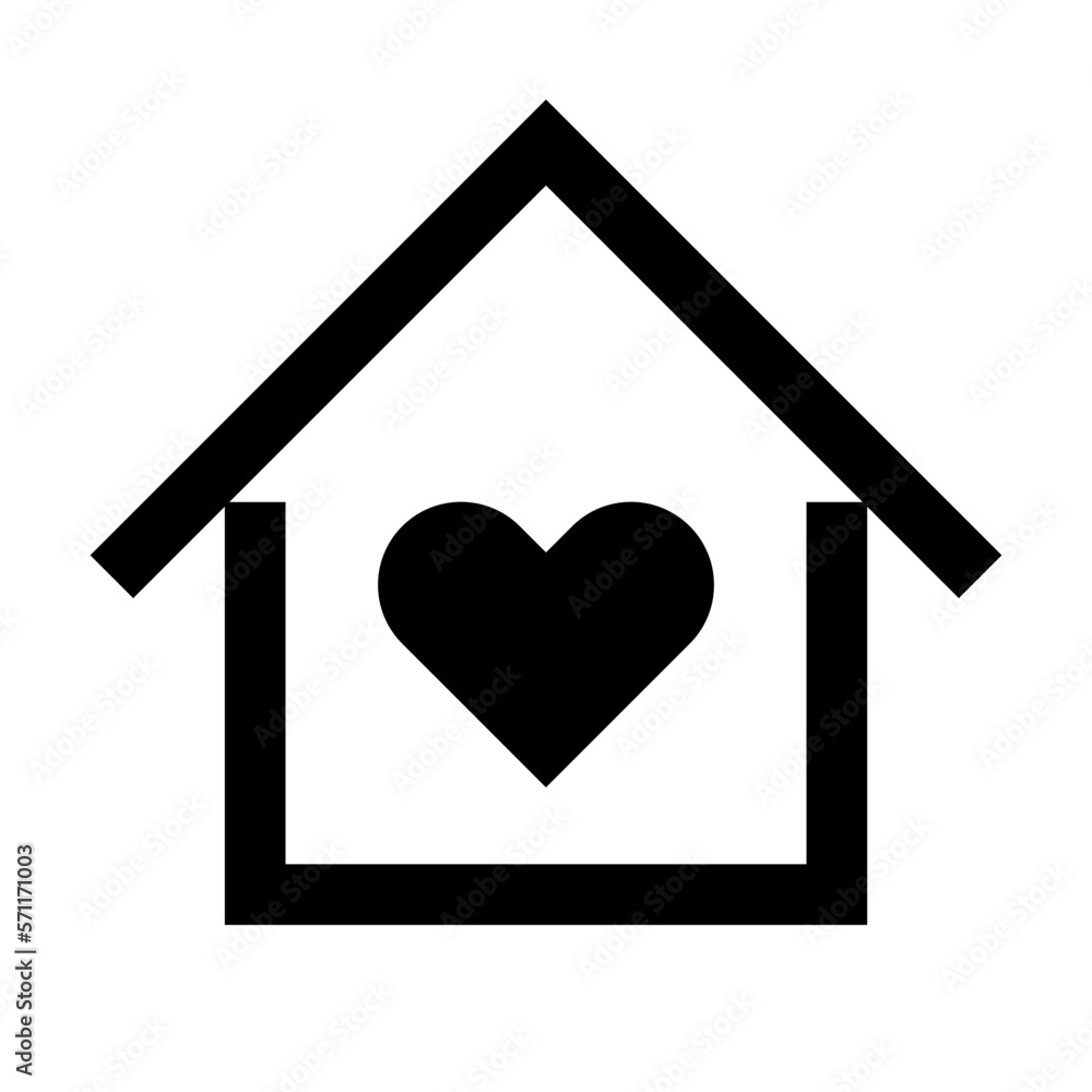 Heart and house silhouette icon. Stay home. Vector. Heart and house silhouette icon. Stay home. Vector.