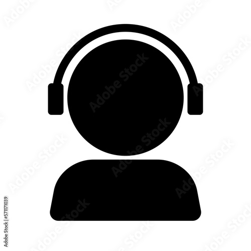 Silhouette icon of a person wearing headphones. Customer support. Vector.
