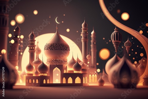 Eid Mubarak Islamic religious background. Generative Ai photo