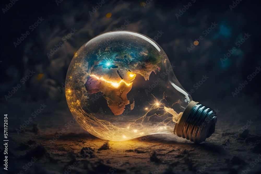 Illuminating the World: A Lightbulb Orbits a Planet Symbolizing a 