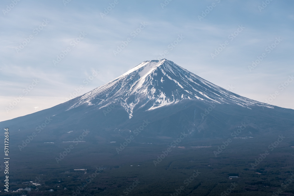 Mount Fuji in Japan. Fuji mountain with blue sky background.