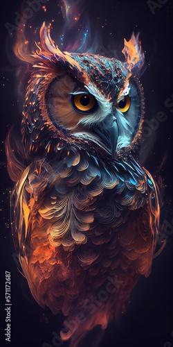 owl in galaxy stars with iridescent style and with the shape of a owls face generative ai photo