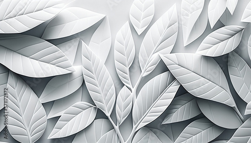 Fototapeta Naklejka Na Ścianę i Meble -  White geometric leaves 3d tiles texture background. Generative AI