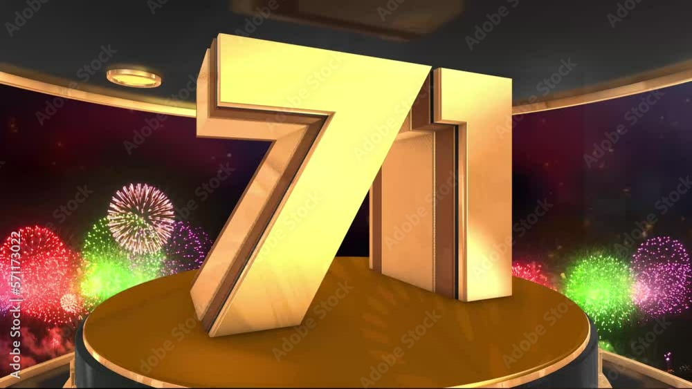 71st birthday animation in gold with fireworks background, Animated 71 years Birthday Wishes in