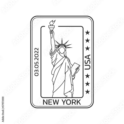 New York City travel stamp with The Statue of Liberty. Passport seal. USA symbol. Vector illustration.