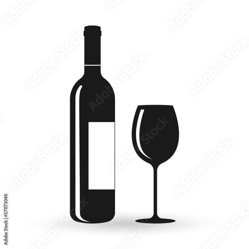 Wine bottle with wine glass icon. Wineglass, alcohol symbol. Vector illustration.