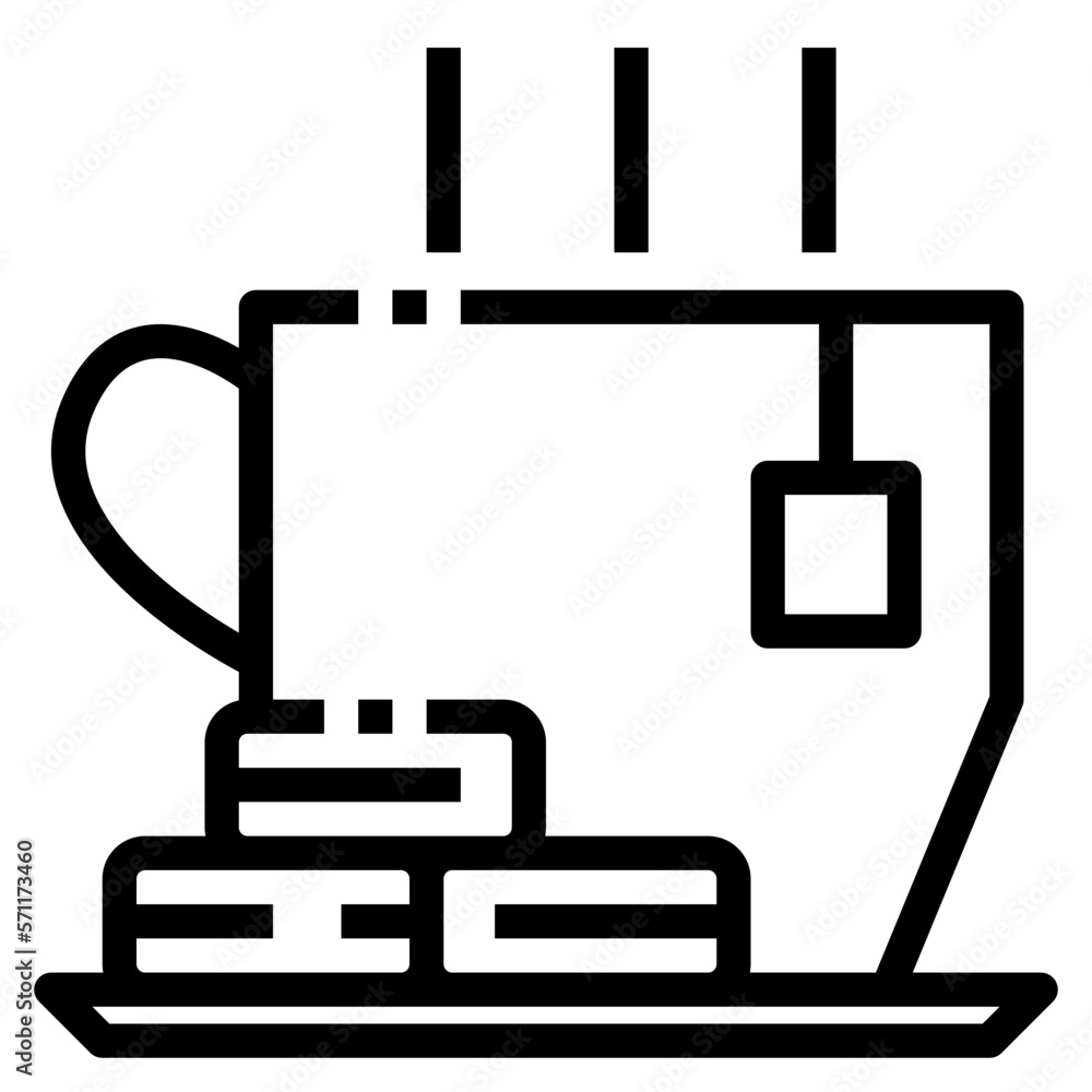 Hot tea and macaroon. Outline icon. Food and drink vector element Hot tea and macaroon. Outline icon. Food and drink vector element