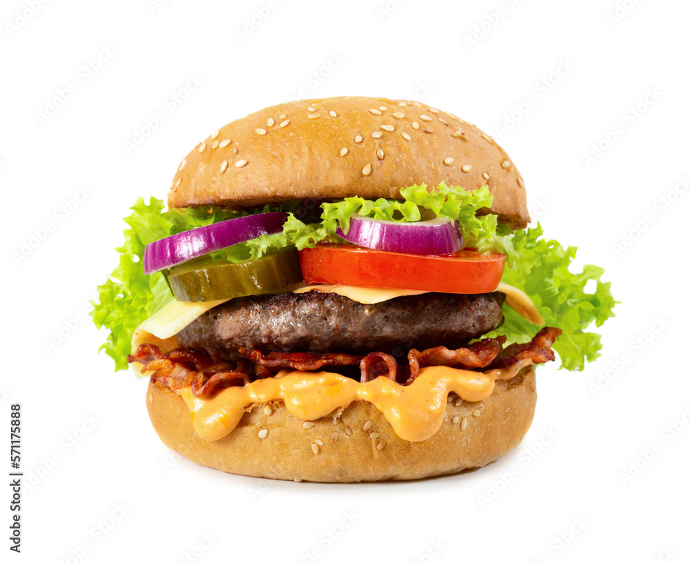 Fresh burger with cheese and bacon Fresh burger with cheese and bacon