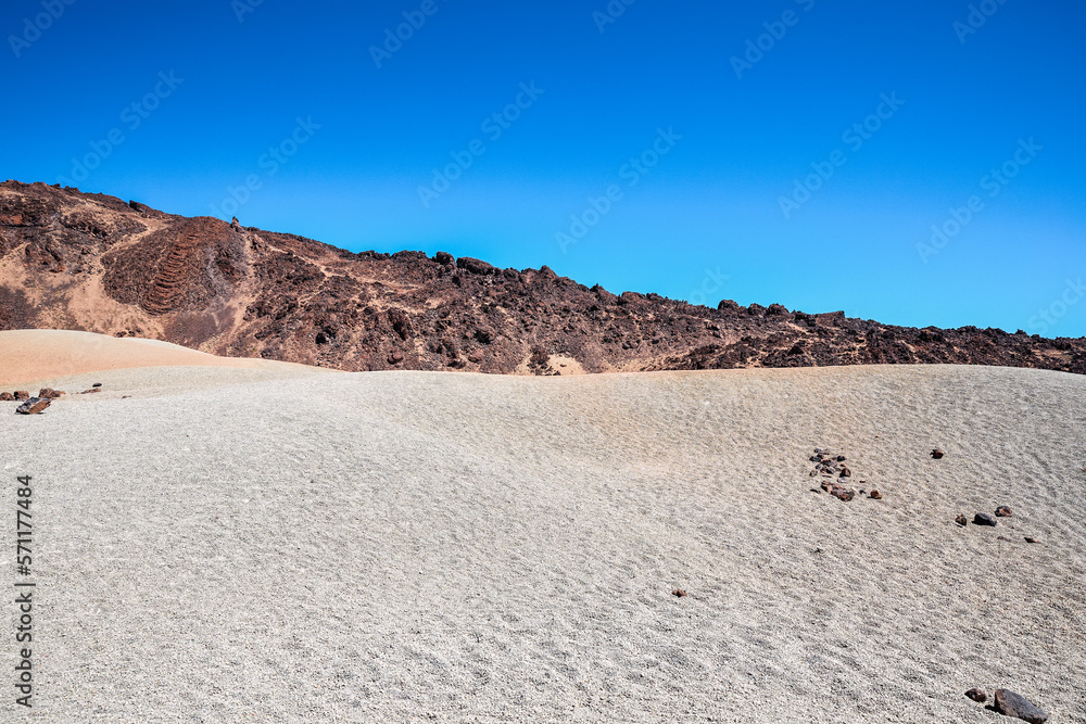 Landscape of sand and volcanic mountains in the  canary islands