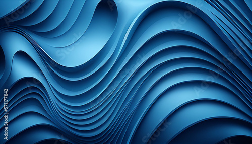 Abstract blue and black 3d wave background. Generative AI.