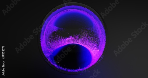 Magic crystal ball on a black background. Glowing particles. Galaxy. Stars. 3D illustration and rendering.