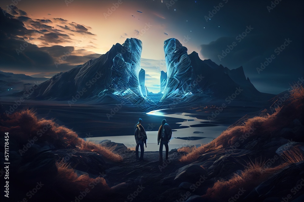 Ilustracja Stock: Portal to another world. Man enters a parallel ...