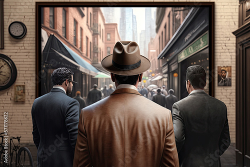 Business in New York City, aback view of business men walking in the city streets - Generative AI © jovannig