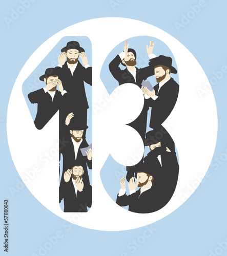 Vector icons of the jewish song Who Knows One? A Passover Seder Counting lyrics. Thirteen are God's principles. Twelve are the tribes of Israel. Symbols of numbers in Judaism. Artistic style.
