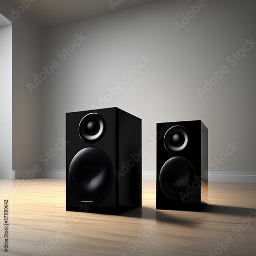 Black audio speakers on the floor - generative ai