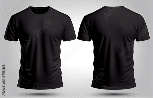 Blank black shirt mock up template, front and back view, isolated on white, plain t-shirt mockup. Tee sweater sweatshirt design presentation for print. Generative Ai.