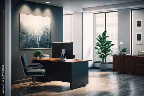 Modern Reception Area with Desk and Seating