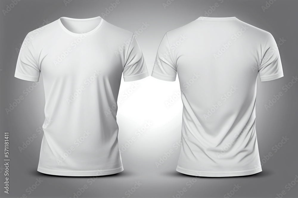 T-shirt mockup. White blank t-shirt front and back views. Female and male  clothes wearing clear attractive apparel tshirt models template. Generative  Ai. Stock Illustration