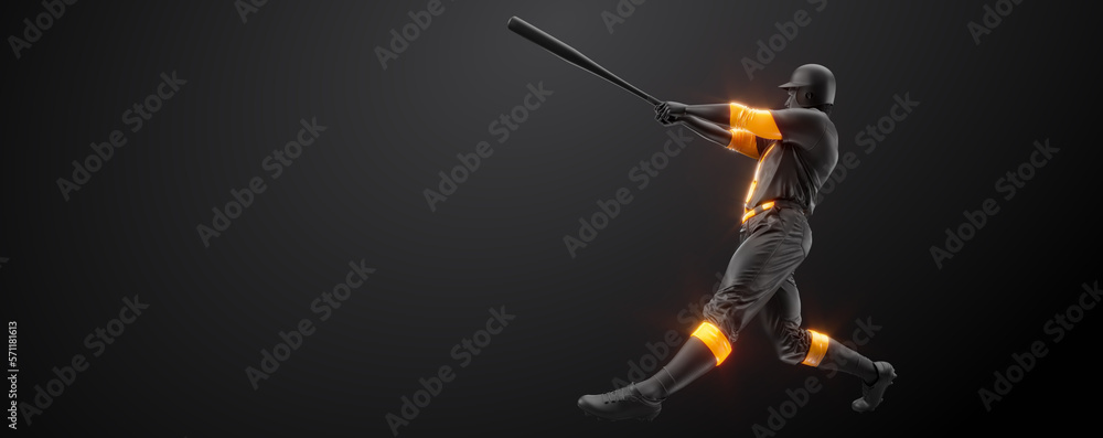 Abstract silhouette of a baseball player on black background. Baseball player batter hits the ball. Abstract silhouette of a baseball player on black background. Baseball player batter hits the ball.