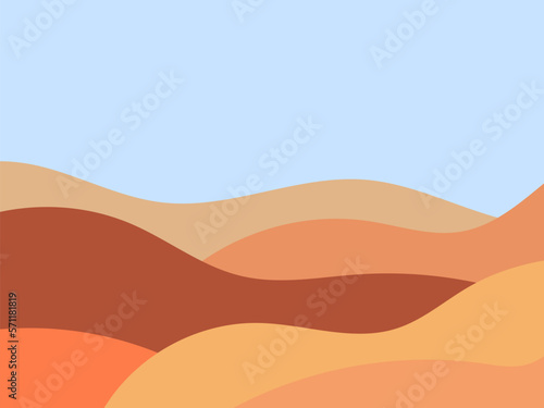 Desert wavy landscape with dunes in a minimalist style. Flat design. Boho decor for prints  posters and interior design. Mid-century modern decor. Vector illustration