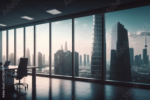 A Modern Empty Corporate Office with City View