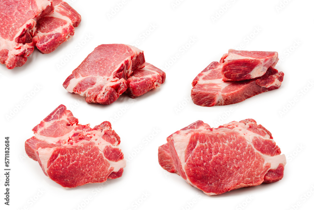 Raw pork isolated on white background.