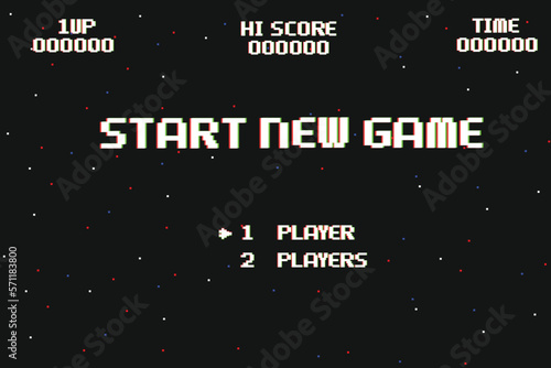 pixel art phrase New game and start. Retro game interface