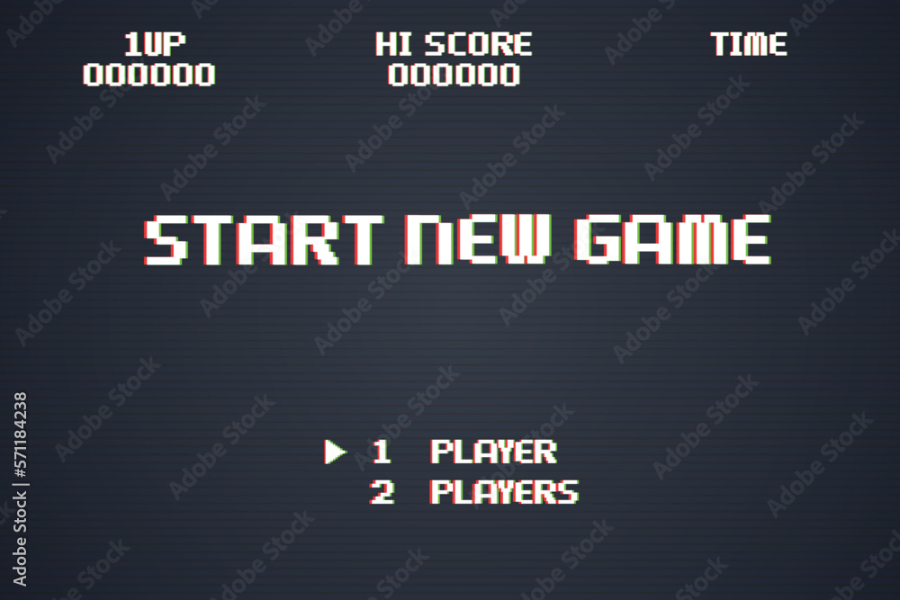Start a new game background with player selection.8 bit game.retro game. Start a new game background with player selection.8 bit game.retro game.