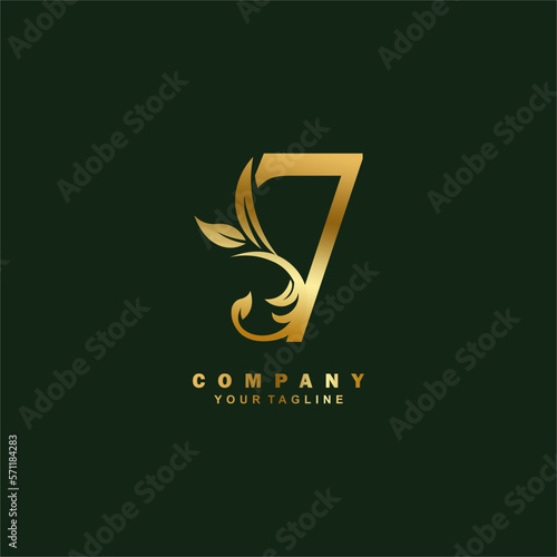 luxury golden number 7 logo design with beautiful ornament. suitable for business logo, company, beauty, fashion, brand, boutique, hotel, etc. monogram logo