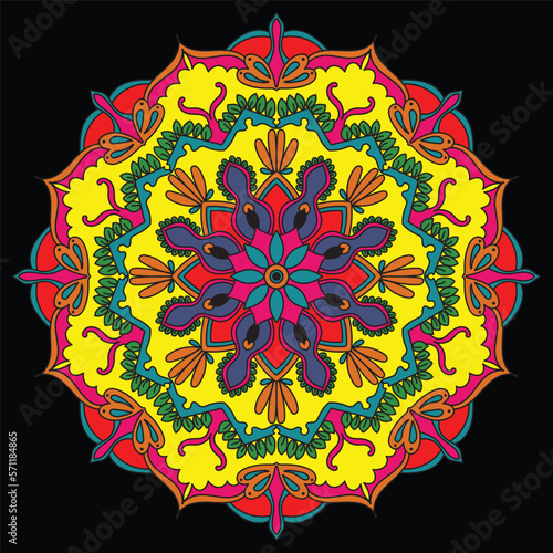 Circular pattern in form of mandala for Henna, Mehndi, tattoo, decoration. Decorative ornament in ethnic oriental style. Coloring book page. carpet, wallpaper, tile