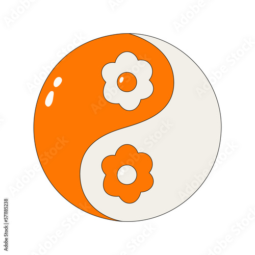 Vector yin yang icon in the style of the 60s - 70s. Hippie attributes. Isolated illustration on a white background