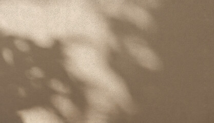 Beautiful texture of brown luxury, smooth stucco leather wall with soft foliage dappled light of tropical tree leaf shadow. Cosmetic, skincare, fashion, beauty treatment product display background 3D