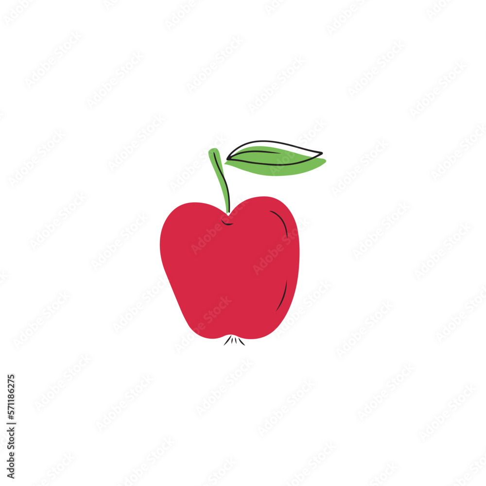 Simple red apple flat drawing with black lines isolated on white background. Hand drawn vector cartoon doodle illustration with leaf. Juicy, healthy, vitamin, diet, fruit, nutrition, children. Simple red apple flat drawing with black lines isolated on white background. Hand drawn vector cartoon doodle illustration with leaf. Juicy, healthy, vitamin, diet, fruit, nutrition, children.