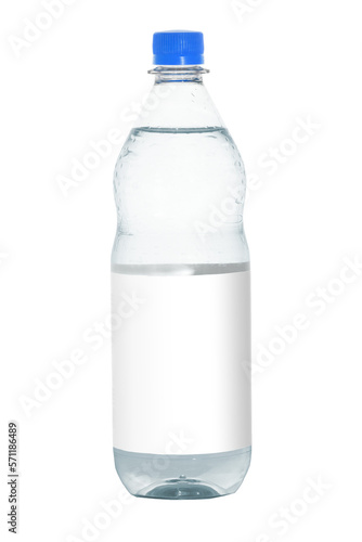 Transparent plastic bottle with mineral water classic and white label